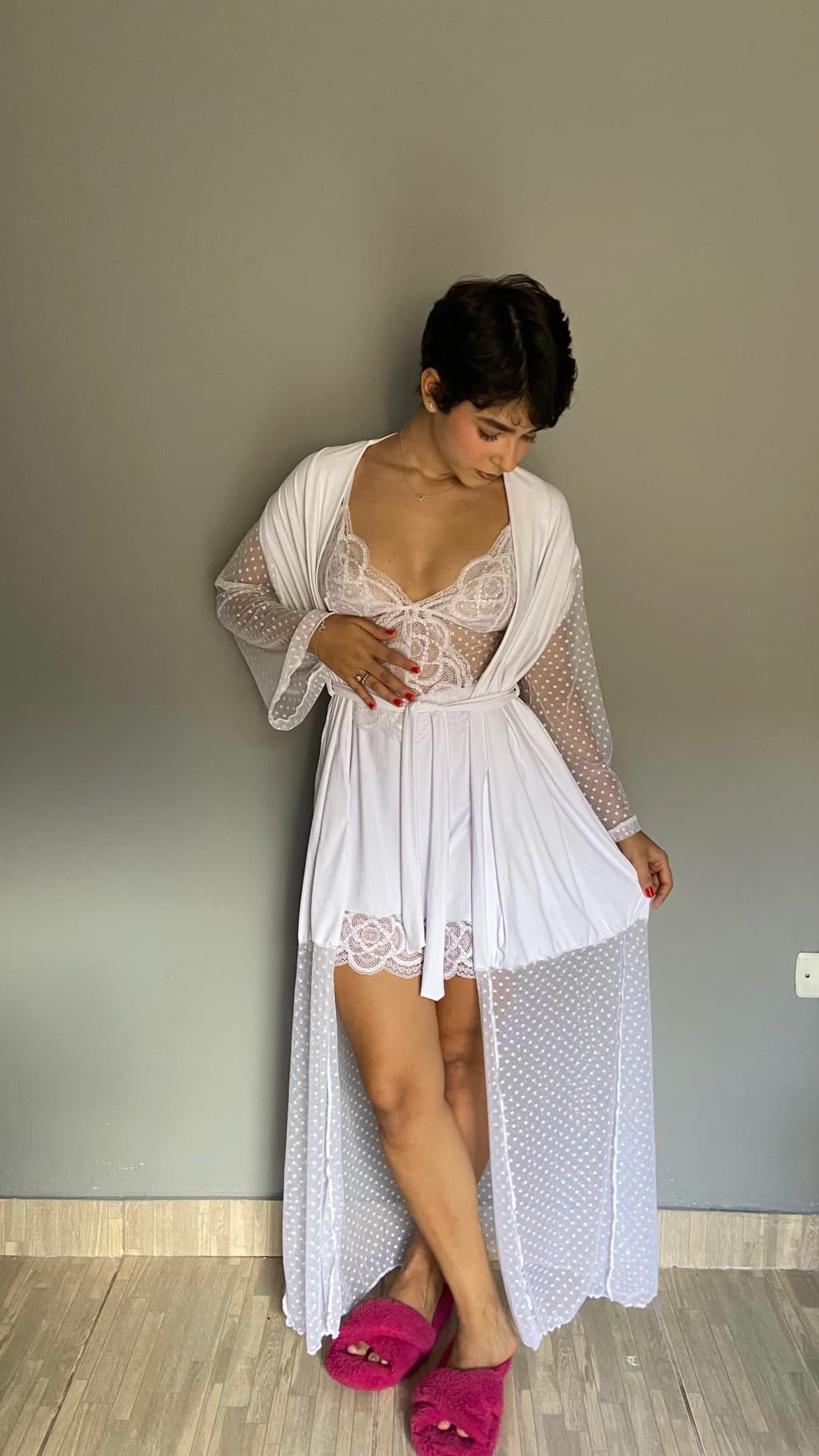 Robe longo Rebeca | branco poa