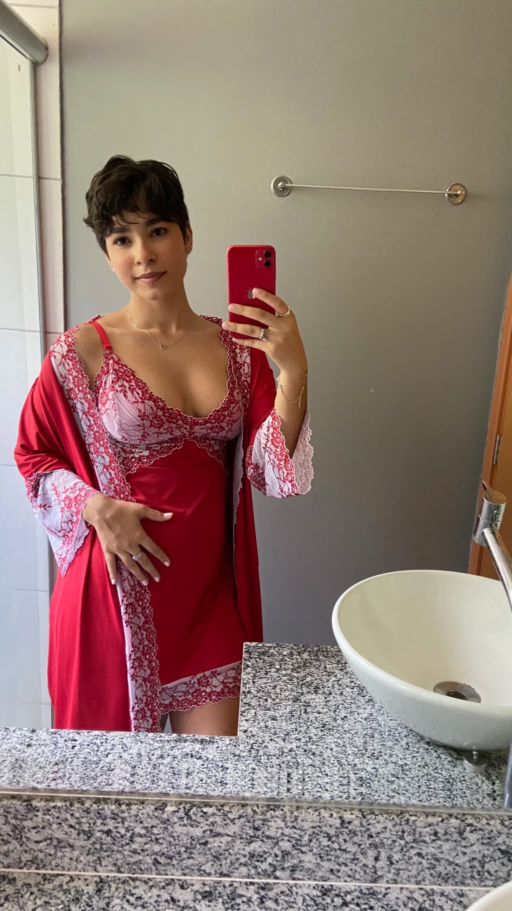 Kit Vitória | Robe e camisola vermelho c branco
